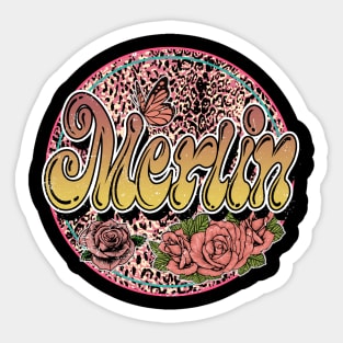 Graphic Proud Merlin Name Flower Birthday 70s 80s 90s Vintage Styles Sticker